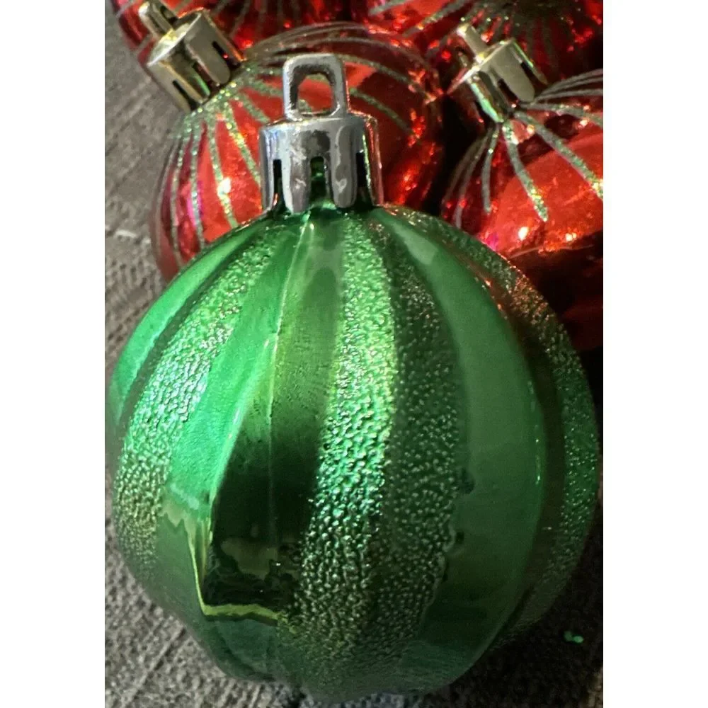 17 Retro Round/Top Shape‎ Red &  Green Glitter Shatterproof Christmas Ornaments